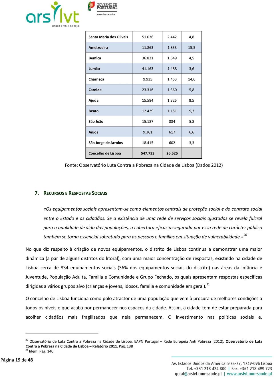 525 Fonte: Observatório Luta Contra a Pobreza na Cidade de Lisboa (Dados 2012) 7.