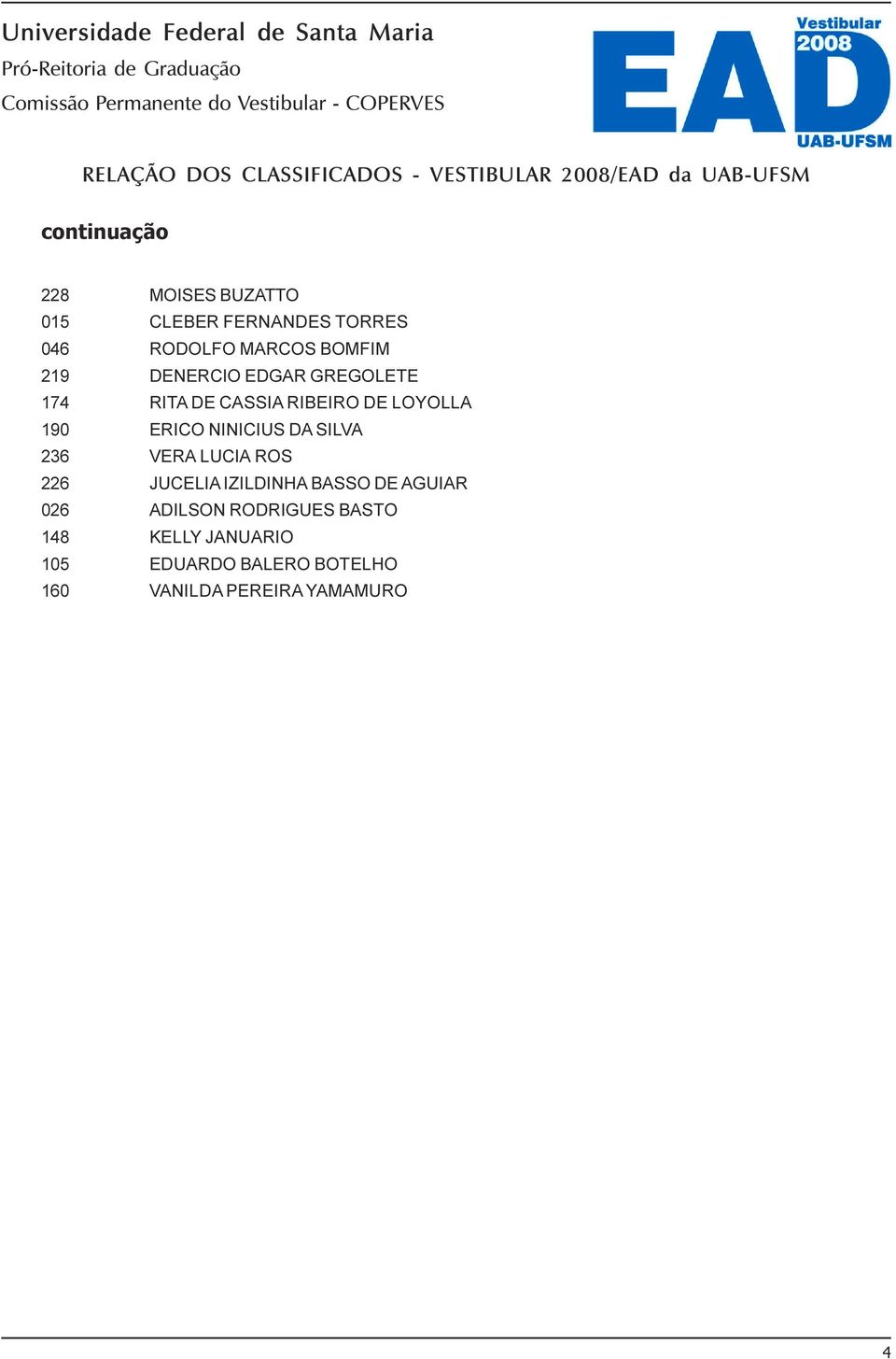 DA SILVA 236 VERA LUCIA ROS 226 JUCELIA IZILDINHA BASSO DE AGUIAR 026 ADILSON