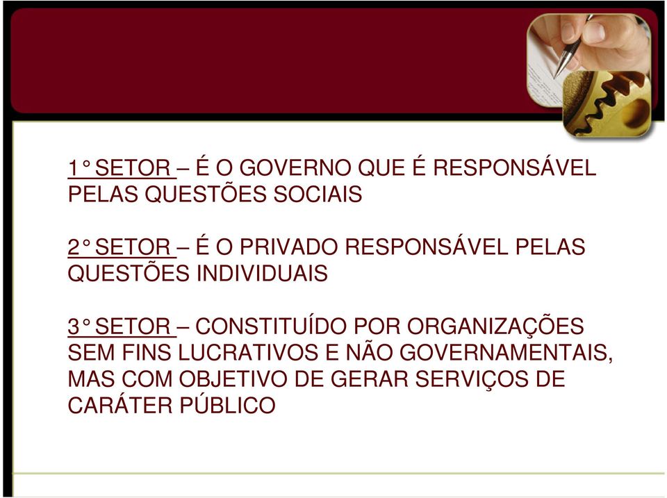 SETOR CONSTITUÍDO POR ORGANIZAÇÕES SEM FINS LUCRATIVOS E NÃO