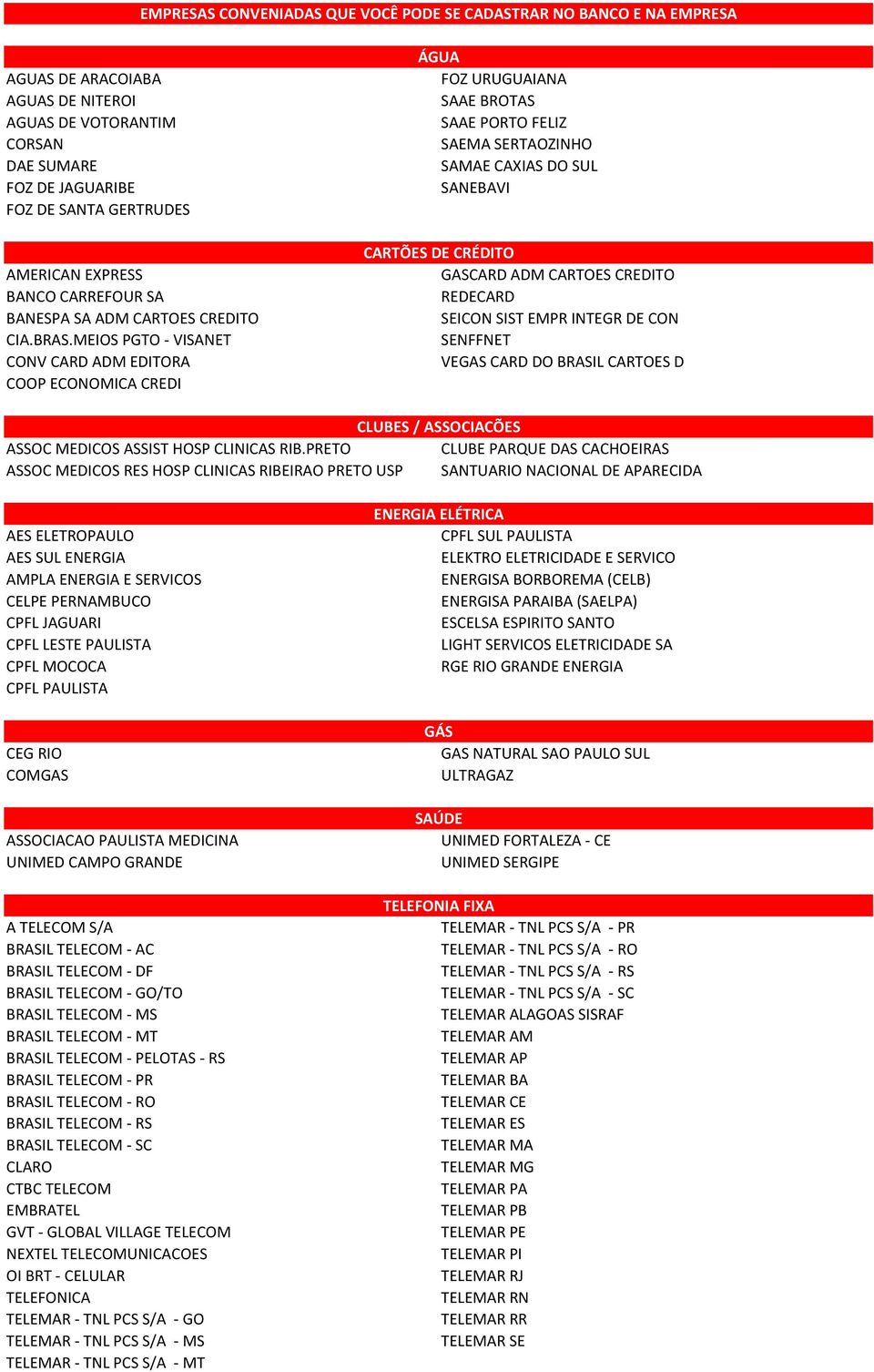 MEIOS PGTO - VISANET CONV CARD ADM EDITORA COOP ECONOMICA CREDI ÁGUA FOZ URUGUAIANA SAAE BROTAS SAAE PORTO FELIZ SAEMA SERTAOZINHO SAMAE CAXIAS DO SUL SANEBAVI CARTÕES DE CRÉDITO GASCARD ADM CARTOES