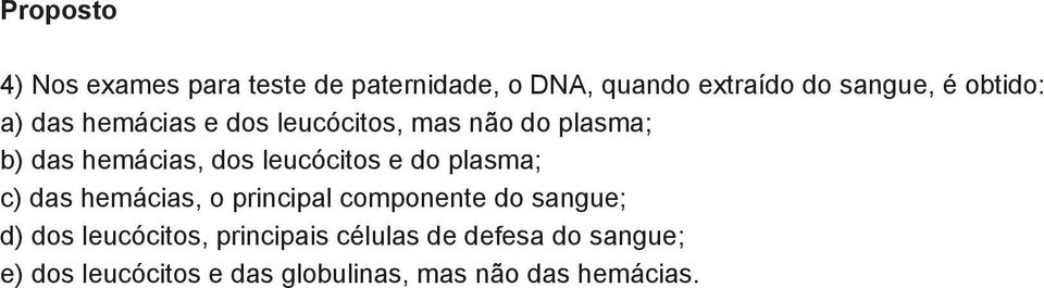 leucócitos e do plasma; c) das hemácias, o principal componente do sangue; d) dos