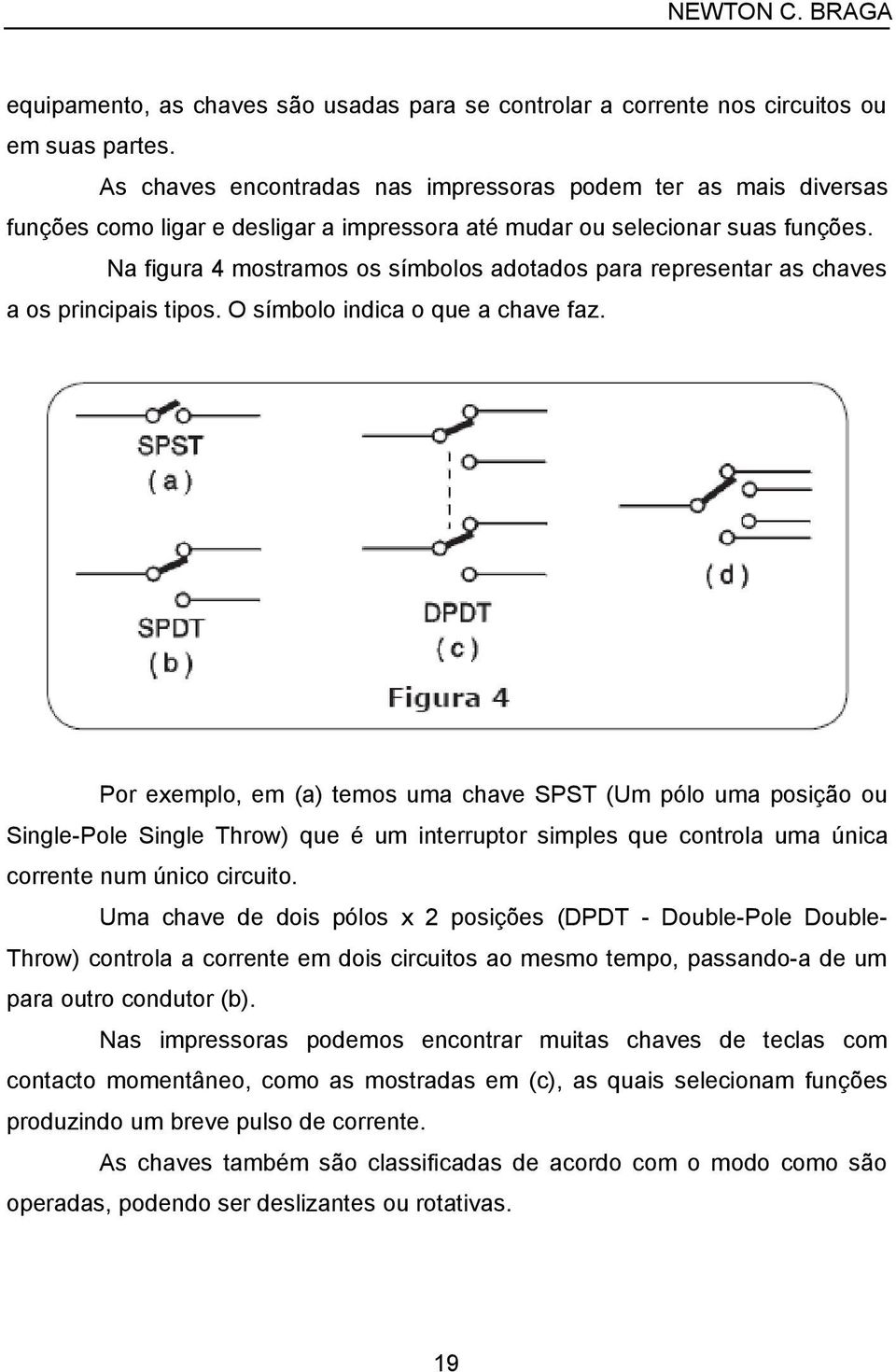 Na figura 4 mostramos os símbolos adotados para representar as chaves a os principais tipos. O símbolo indica o que a chave faz.