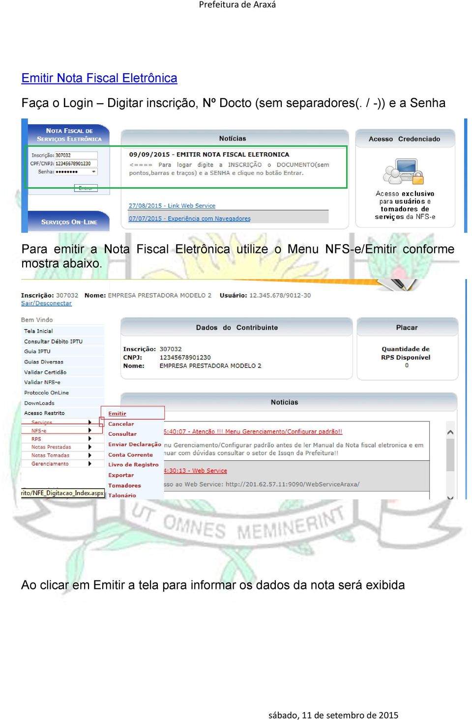 / -)) e a Senha Para emitir a Nota Fiscal Eletrônica utilize o