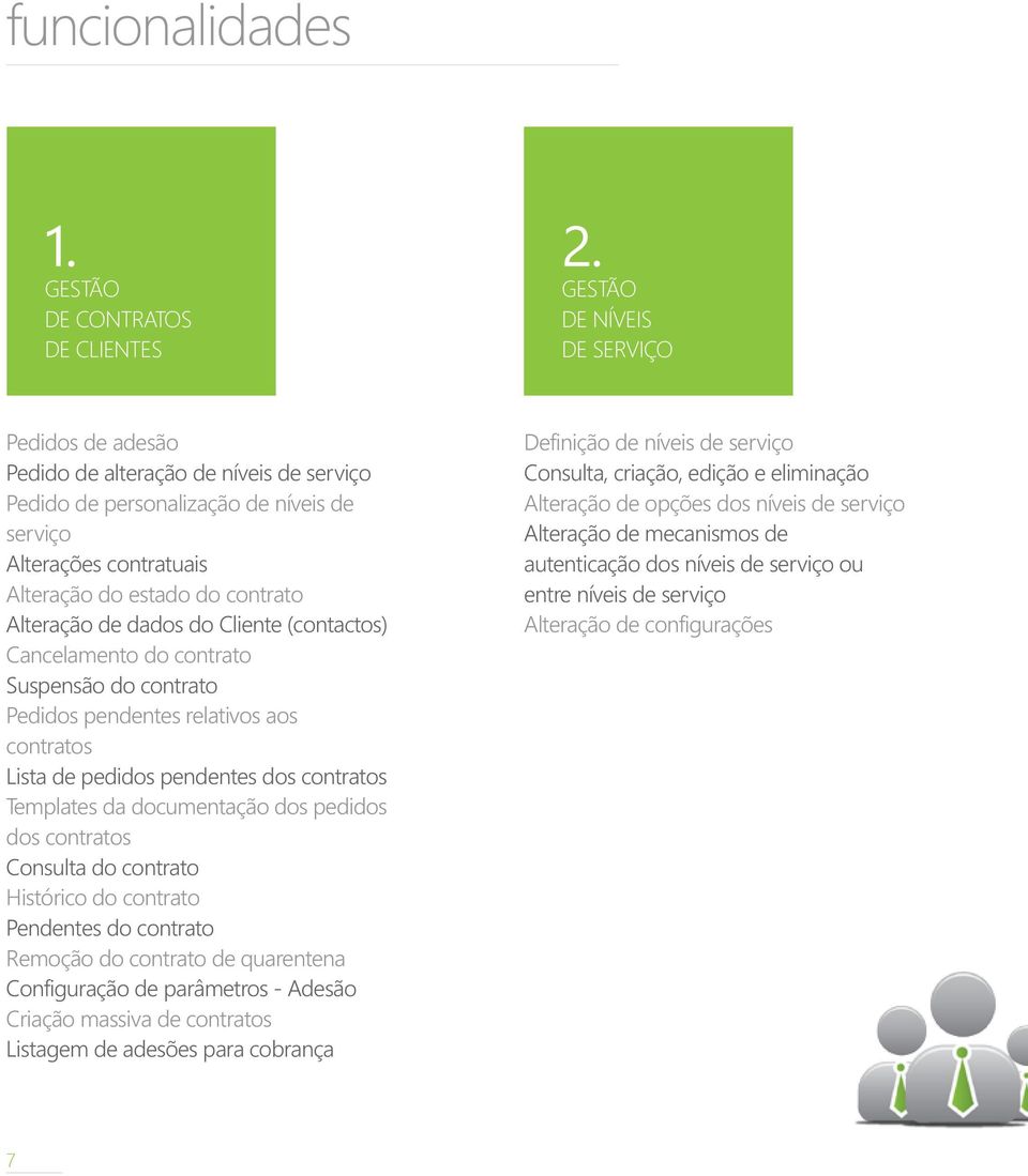 de dados do Cliente (contactos) Cancelamento do contrato Suspensão do contrato Pedidos pendentes relativos aos contratos Lista de pedidos pendentes dos contratos Templates da documentação dos pedidos