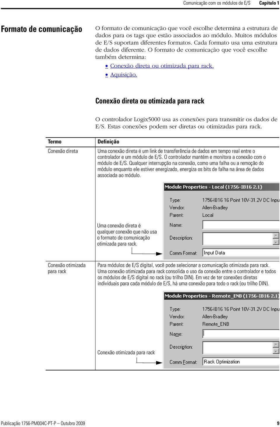 O formato de comunicação que você escolhe também determina: Conexão direta ou otimizada para rack. Aquisição.