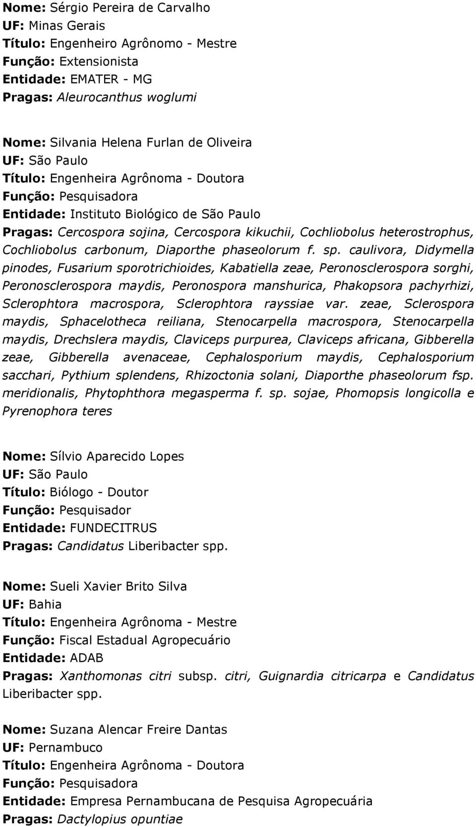 caulivora, Didymella pinodes, Fusarium sporotrichioides, Kabatiella zeae, Peronosclerospora sorghi, Peronosclerospora maydis, Peronospora manshurica, Phakopsora pachyrhizi, Sclerophtora macrospora,