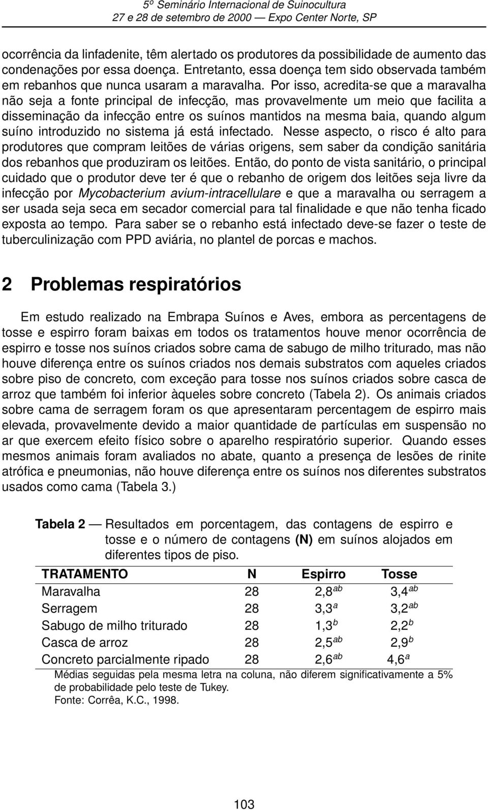 Por isso, acredita-se que a maravalha não seja a fonte principal de infecção, mas provavelmente um meio que facilita a disseminação da infecção entre os suínos mantidos na mesma baia, quando algum