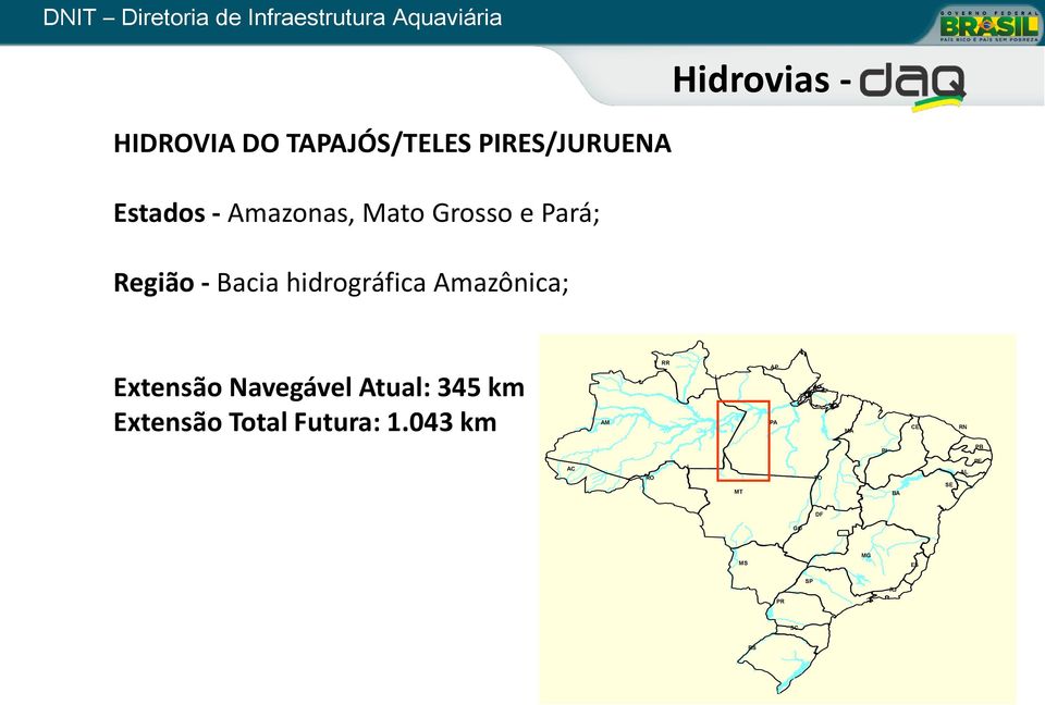 Navegável Atual: 345 km Extensão Total Futura: 1.