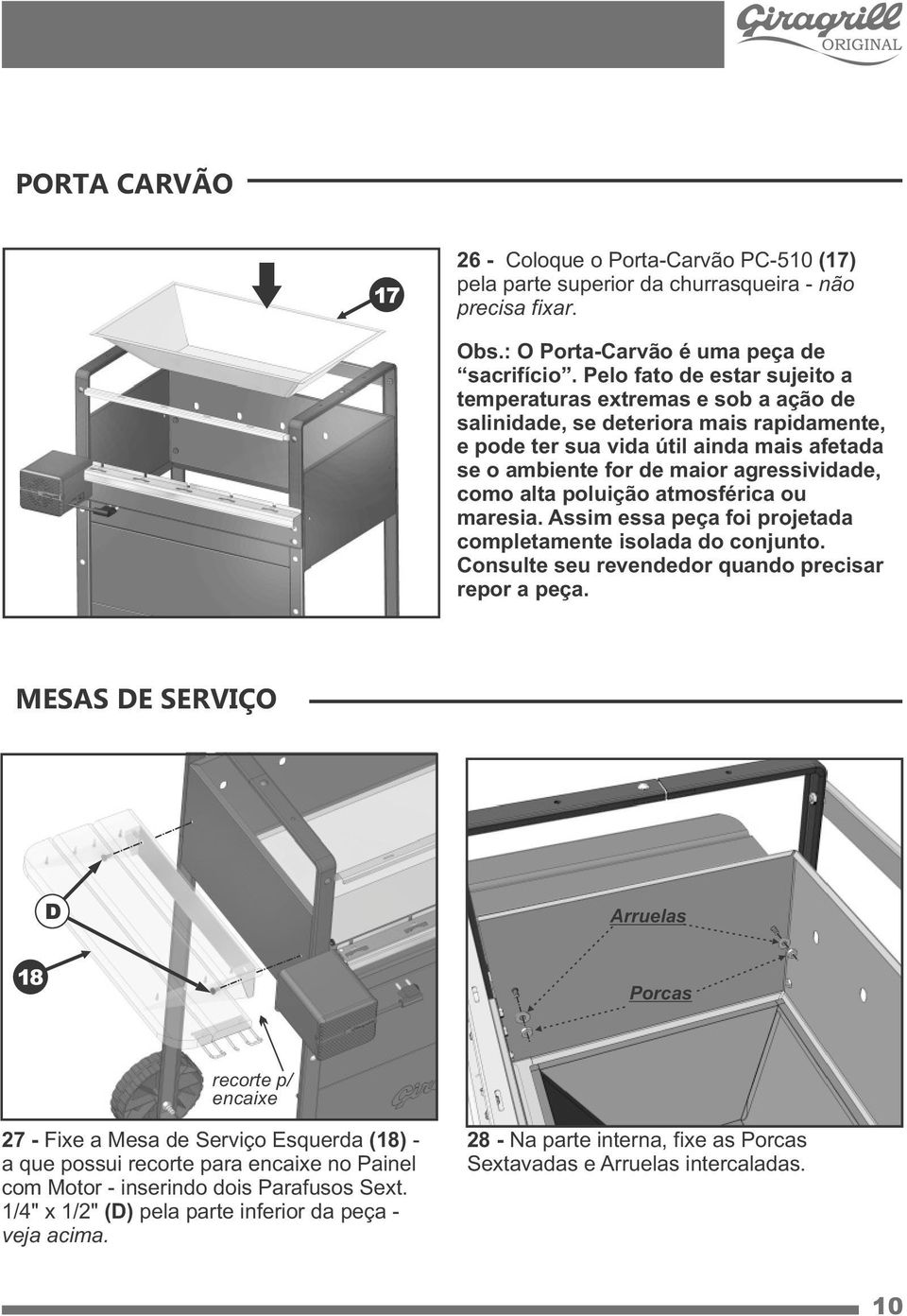 como alta poluição atmosférica ou maresia. Assim essa peça foi projetada completamente isolada do conjunto. Consulte seu revendedor quando precisar repor a peça.