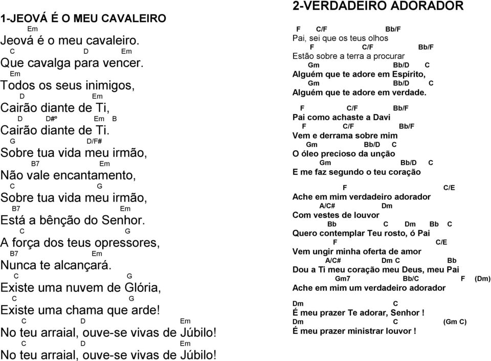 C G Existe uma nuvem de Glória, C G Existe uma chama que arde! C D Em No teu arraial, ouve-se vivas de Júbilo!