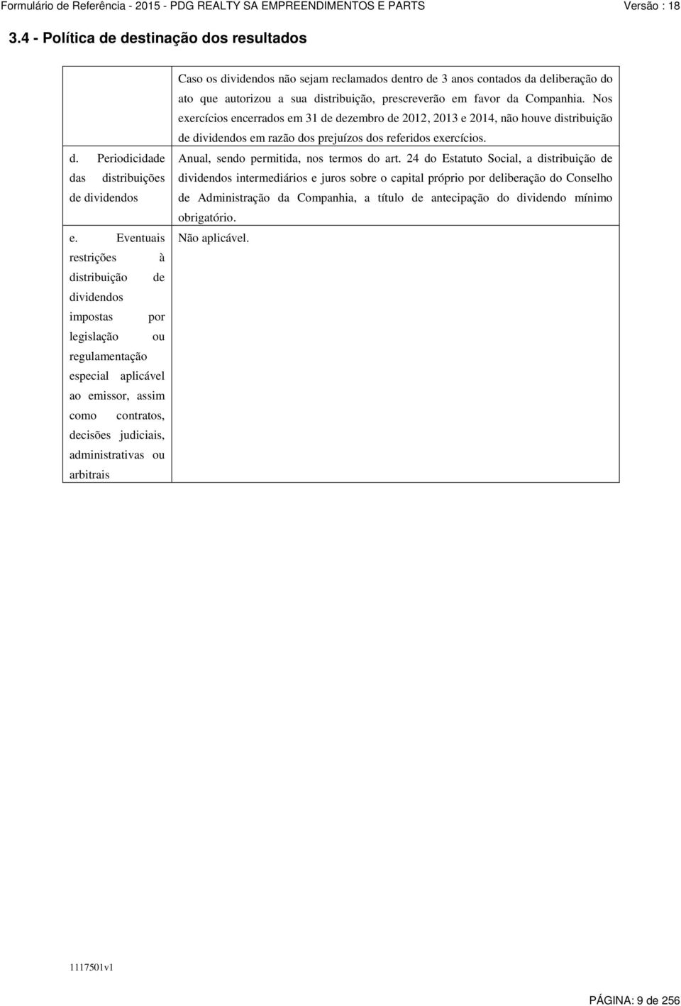 os dividendos não sejam reclamados dentro de 3 anos contados da deliberação do ato que autorizou a sua distribuição, prescreverão em favor da Companhia.