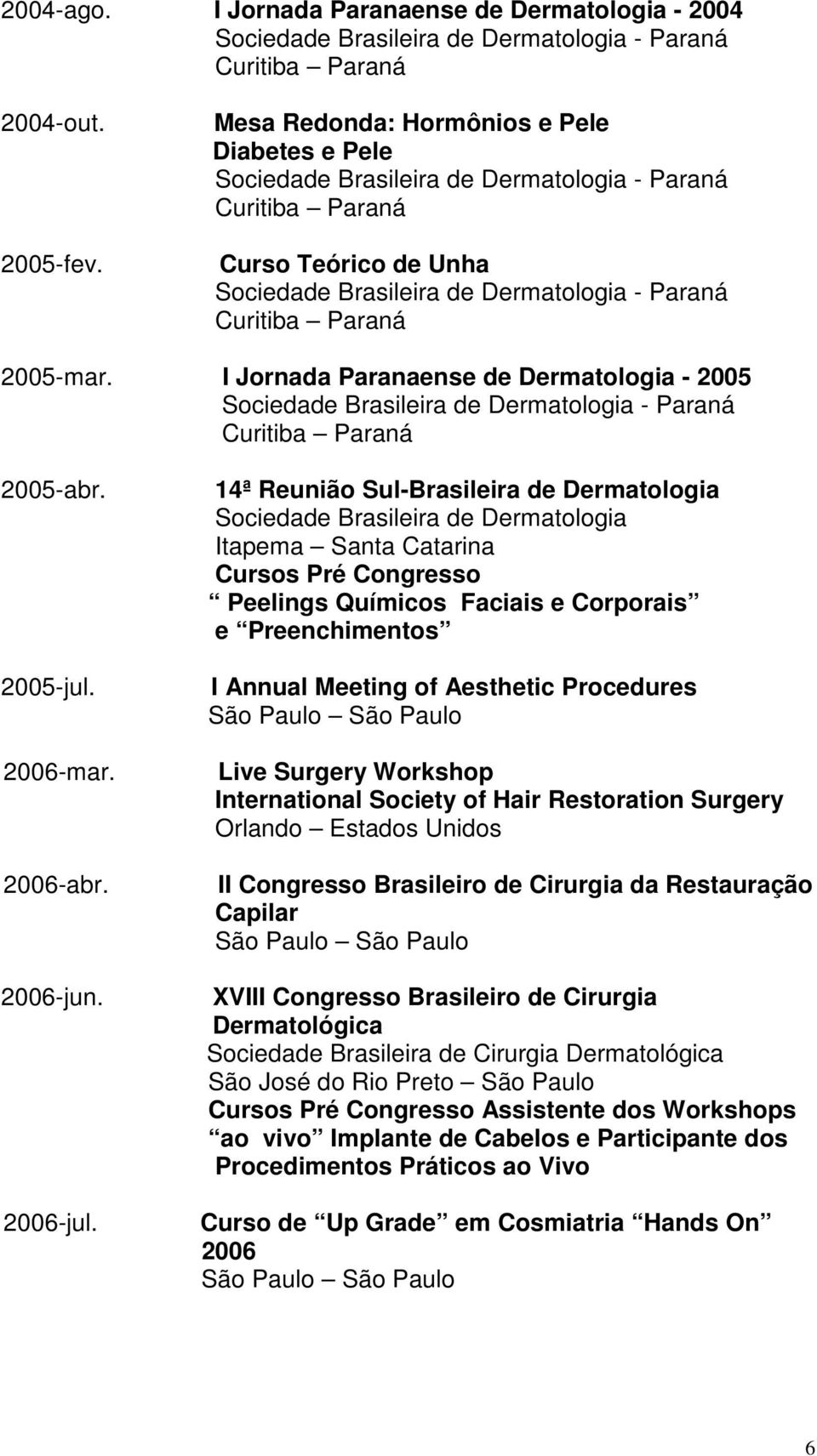 14ª Reunião Sul-Brasileira de Dermatologia Itapema Santa Catarina Cursos Pré Congresso Peelings Químicos Faciais e Corporais e Preenchimentos I Annual Meeting of Aesthetic Procedures Live Surgery