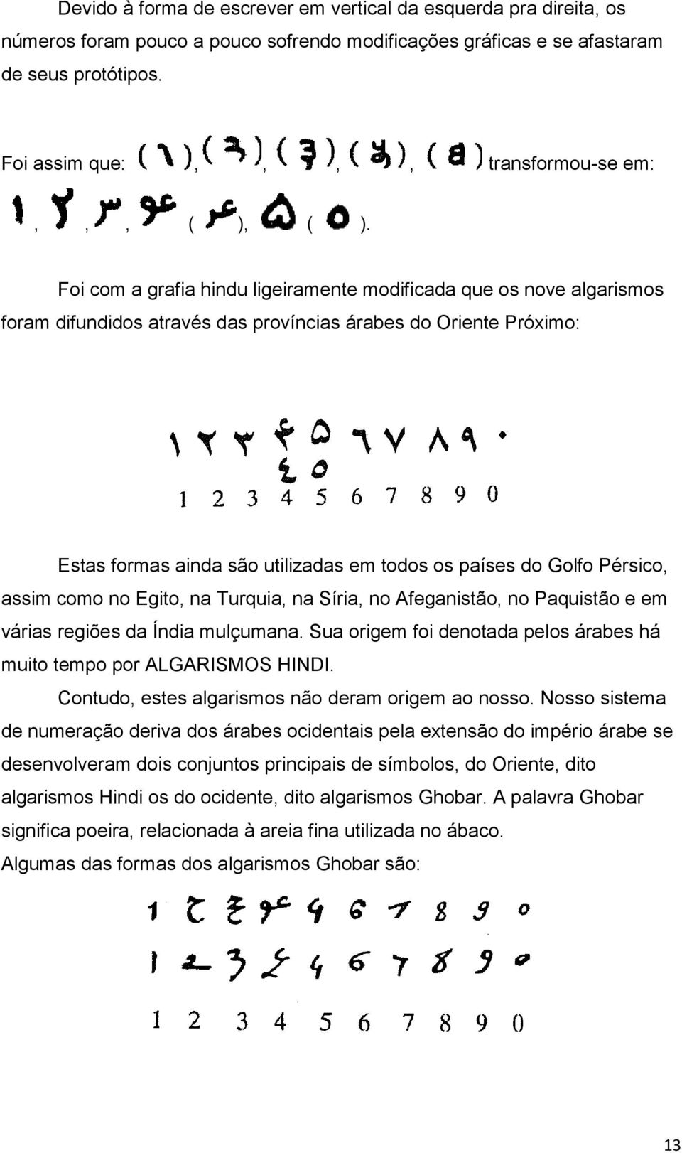 Foi com a grafia hindu ligeiramente modificada que os nove algarismos foram difundidos através das províncias árabes do Oriente Próximo: Estas formas ainda são utilizadas em todos os países do Golfo