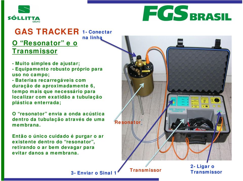 enterrada; O resonator envia a onda acústica dentro da tubulação através de uma membrana.