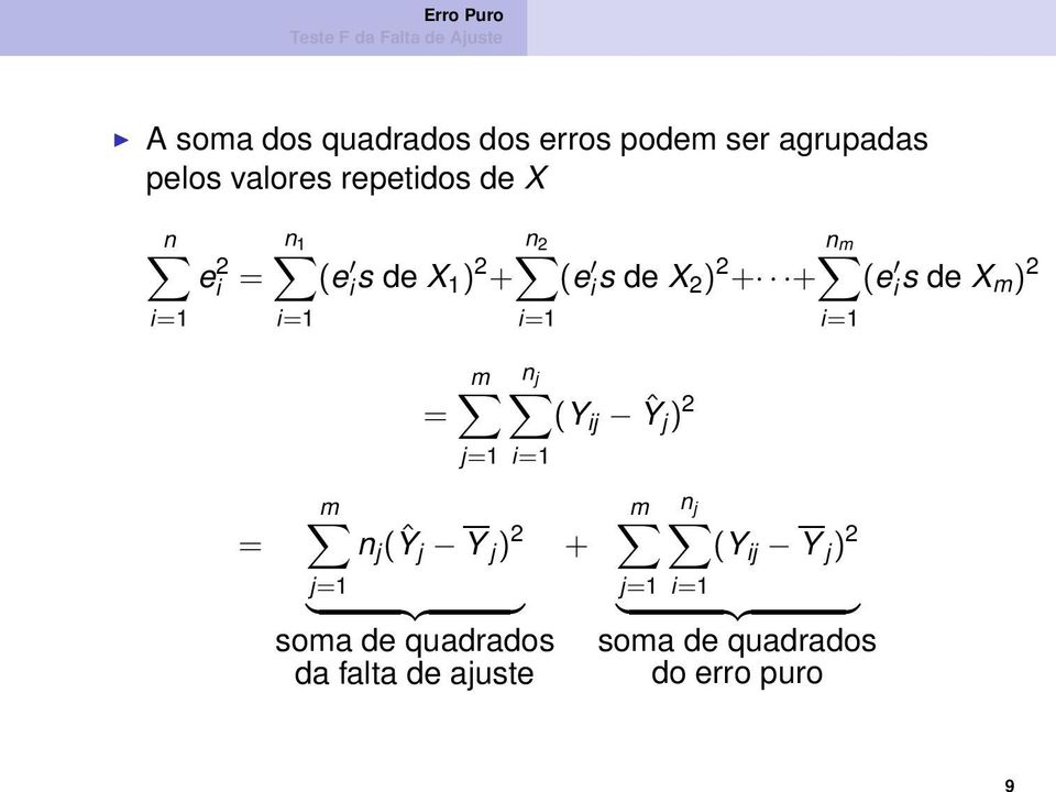 X m) 2 = n m j (Y ij Ŷj) 2 j=1 i=1 = m n j (Ŷj Y j ) 2 j=1 } {{ } soma de quadrados