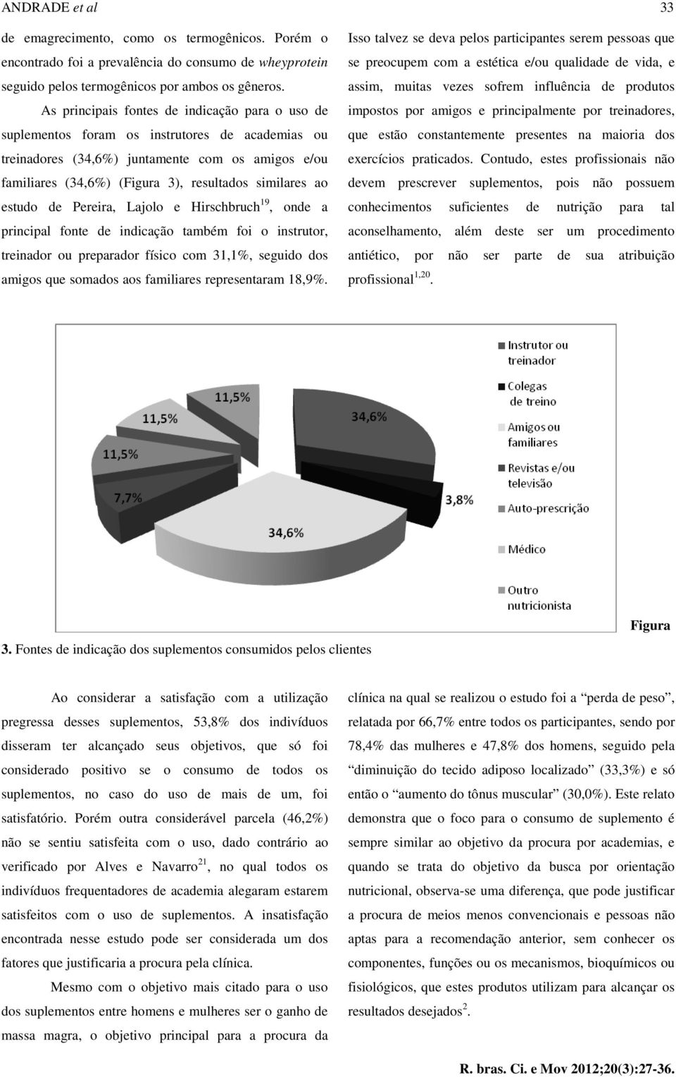 ao estudo de Pereira, Lajolo e Hirschbruch 19, onde a principal fonte de indicação também foi o instrutor, treinador ou preparador físico com 31,1%, seguido dos amigos que somados aos familiares