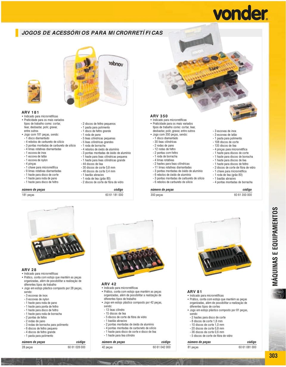 escova de nylon - 4 pinças - 1 chave para microrretífica - 9 limas rotativas diamantadas - 1 haste para disco de corte - 1 haste para roda de pano - 1 haste para disco de feltro - 2 discos de feltro