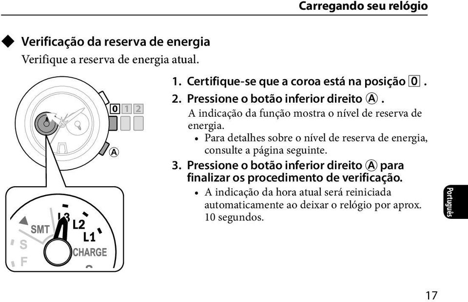 0 1 2 A indicação da função mostra o nível de reserva de energia.