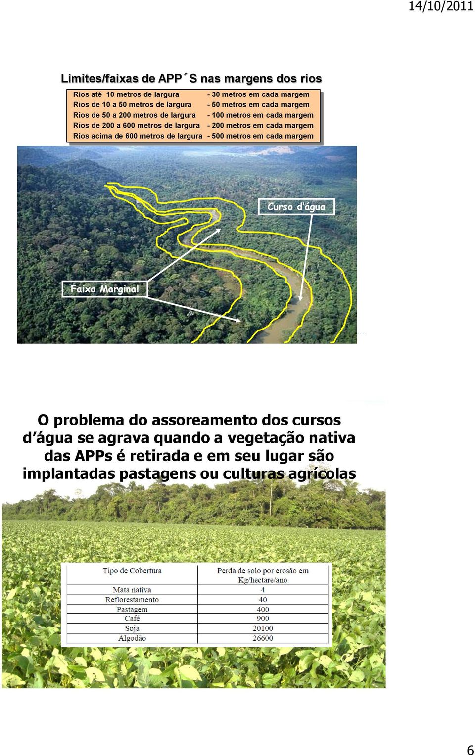 em cada margem Rios acima de 600 metros de largura - 500 metros em cada margem Curso d água Faixa Marginal 11 O problema do assoreamento