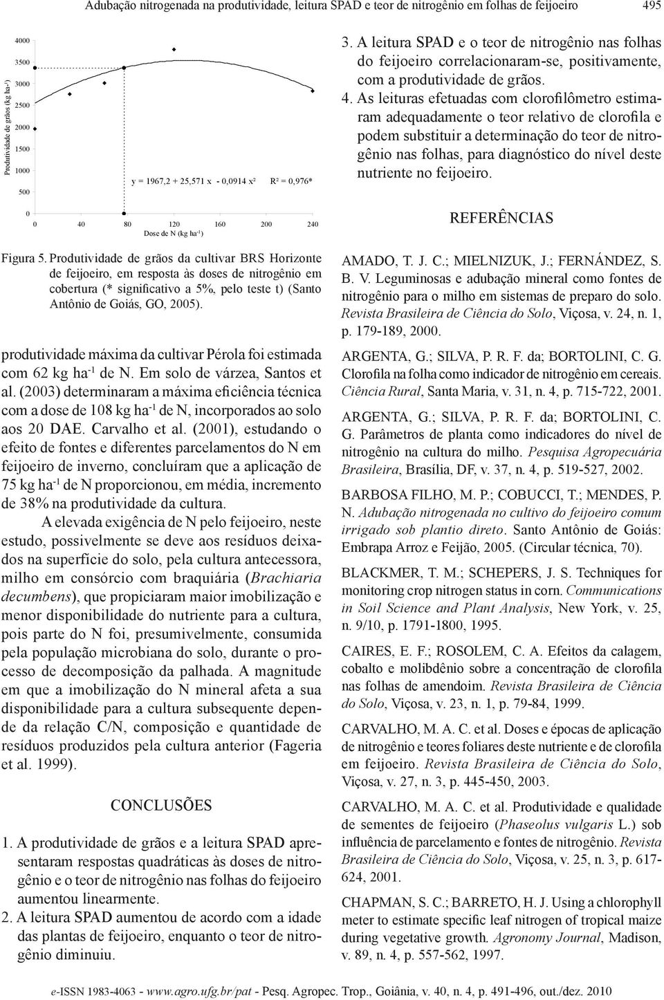 . As leituras efetuadas com clorofilômetro estimaram adequadamente o teor relativo de clorofila e podem substituir a determinação do teor de nitrogênio nas folhas, para diagnóstico do nível deste