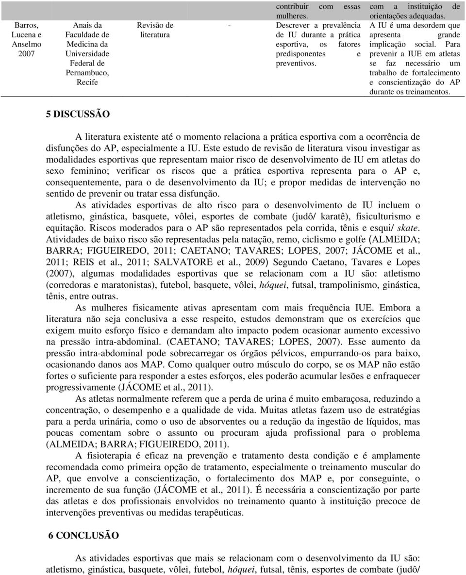 A IU é uma desordem que apresenta grande implicação social. Para prevenir a IUE em atletas se faz necessário um trabalho de fortalecimento e conscientização do AP durante os treinamentos.