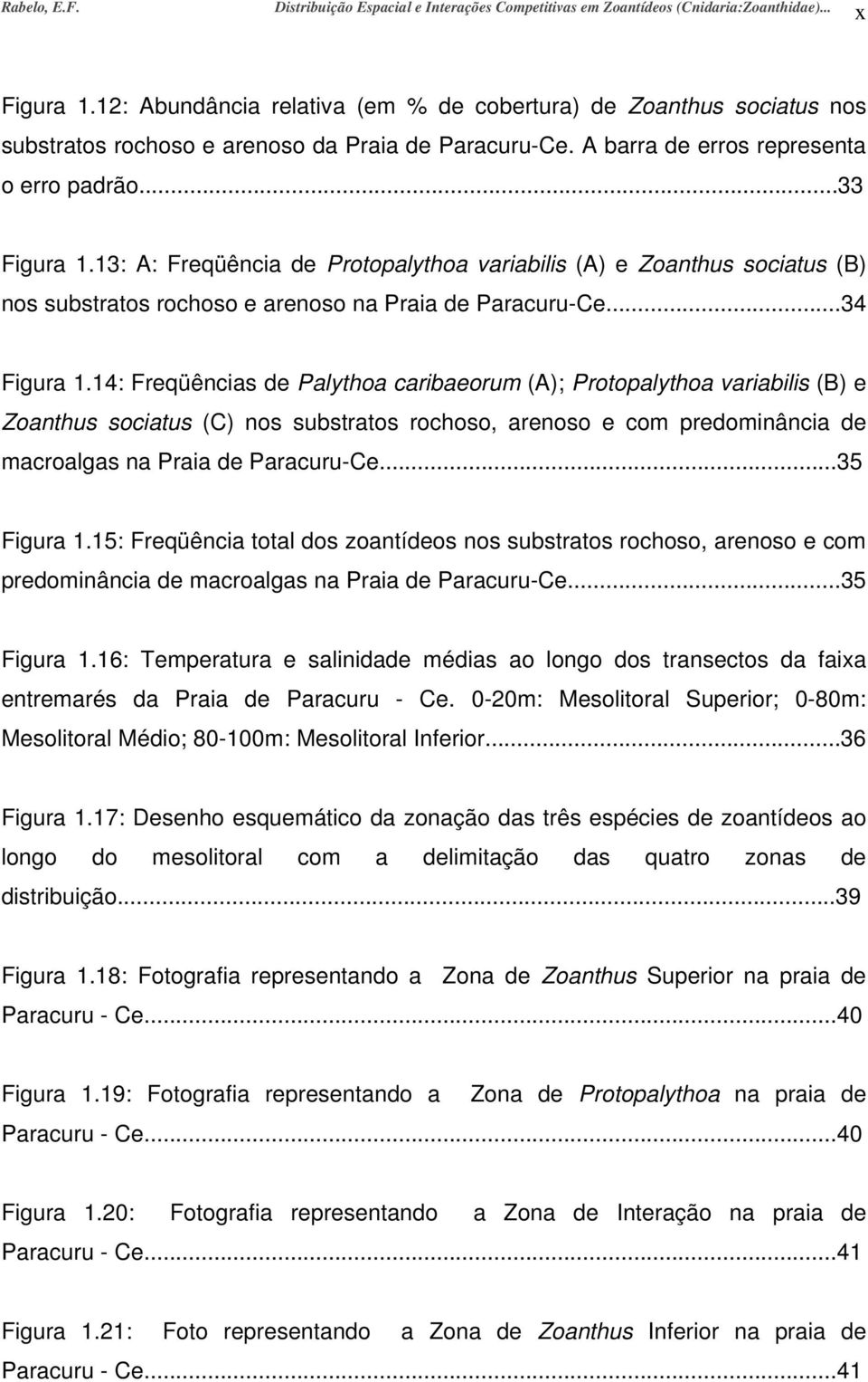 13: A: Freqüência de Protopalythoa variabilis (A) e Zoanthus sociatus (B) nos substratos rochoso e arenoso na Praia de Paracuru-Ce...34 Figura 1.