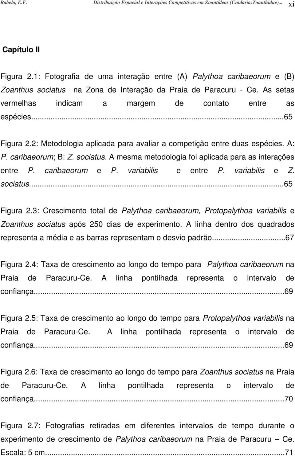 ..65 Figura 2.2: Metodologia aplicada para avaliar a competição entre duas espécies. A: P. caribaeorum; B: Z. sociatus. A mesma metodologia foi aplicada para as interações entre P. caribaeorum e P.