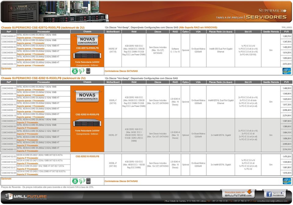 614,50 SATA/SAS Reg ECC Low Power 3x PCI-64 (133/100) CSMC040096-11 1.853,60 Fonte Redundante 2x500W CSMC040096-12 Comprimento: 648mm 2.