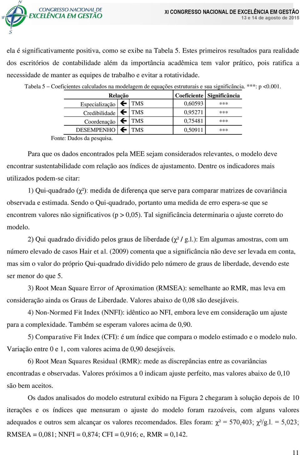 rotatividade. Tabela 5 Coeficientes calculados na modelagem de equações estruturais e sua significância. ***: p <0.001.