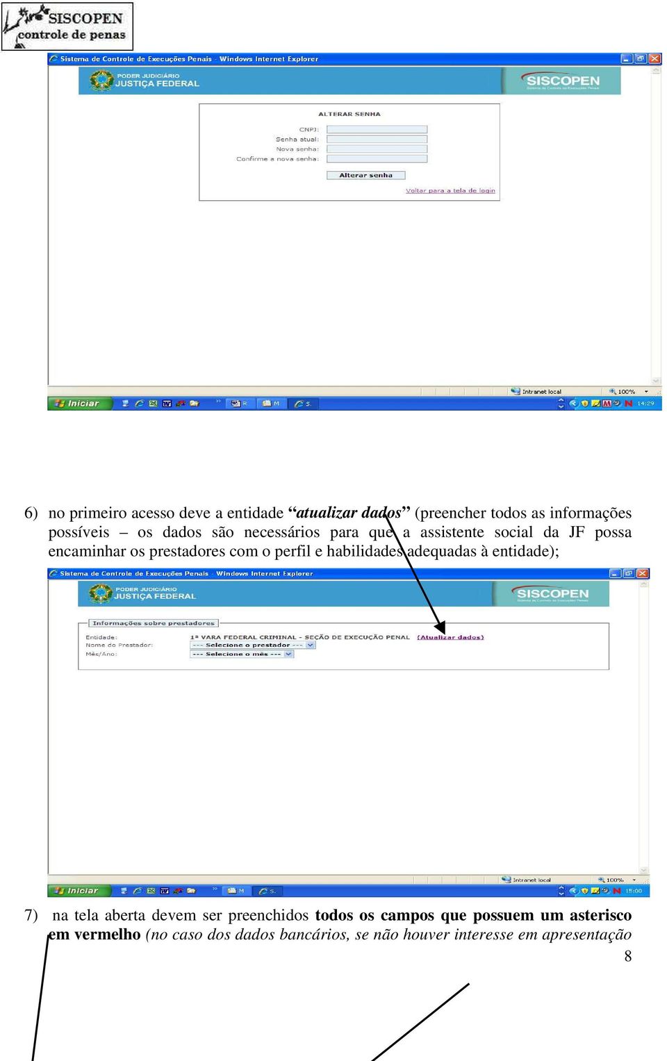 perfil e habilidades adequadas à entidade); 7) na tela aberta devem ser preenchidos todos os campos