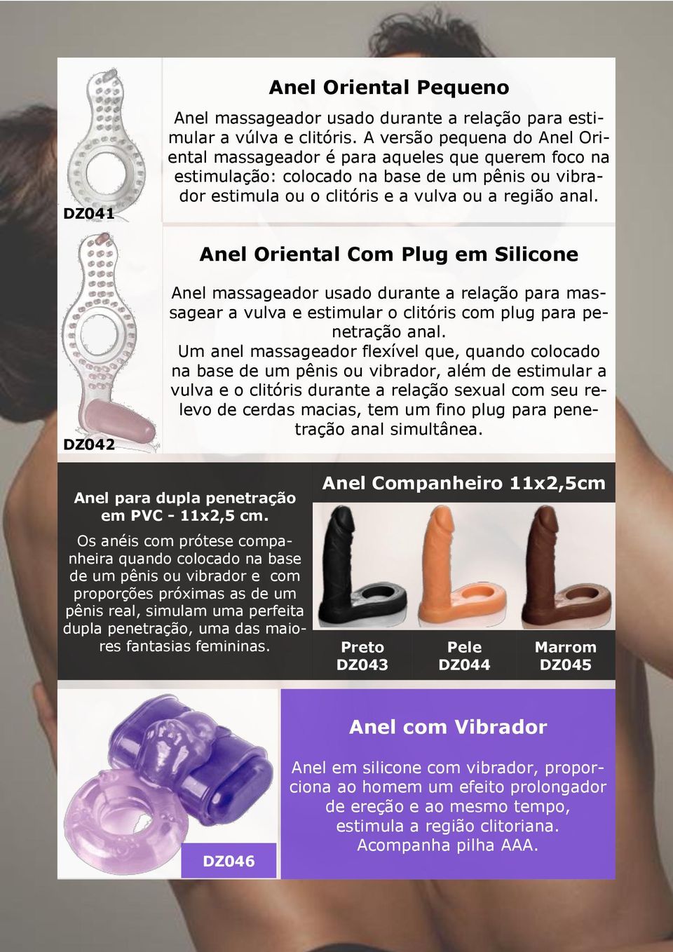 Anel Oriental Com Plug em Silicone DZ042 Anel massageador usado durante a relação para massagear a vulva e estimular o clitóris com plug para penetração anal.