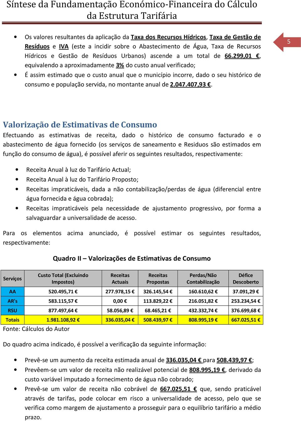 299,01, equivalendo a aproximadamente 3% do custo anual verificado; É assim estimado que o custo anual que o município incorre, dado o seu histórico de consumo e população servida, no montante anual