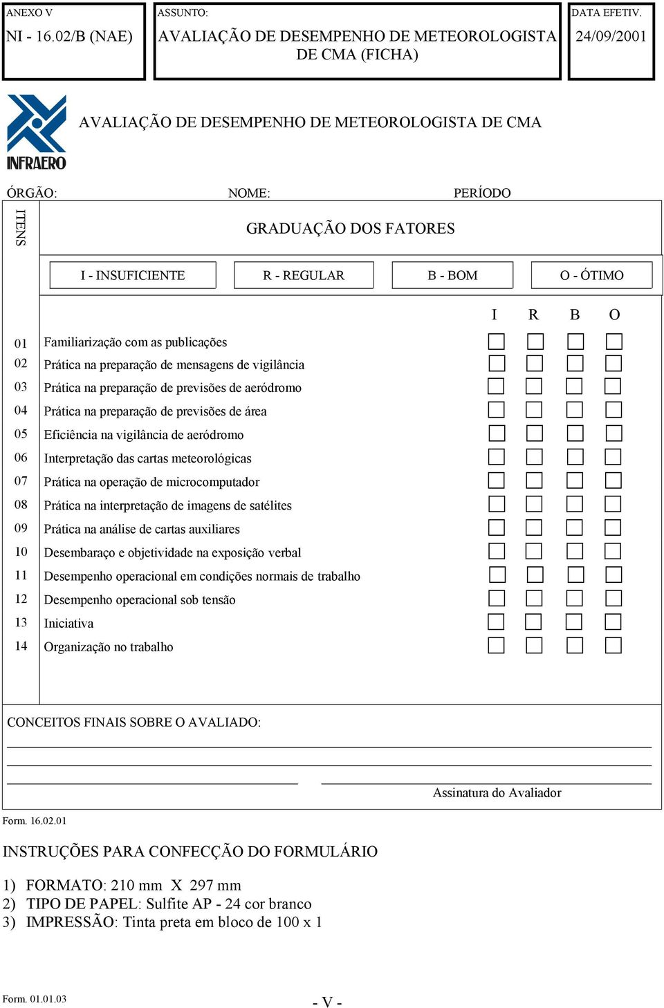 área 05 Eficiência na vigilância de aeródromo 06 Interpretação das cartas meteorológicas 07 Prática na operação de microcomputador 08 Prática na interpretação de imagens de satélites 09 Prática na