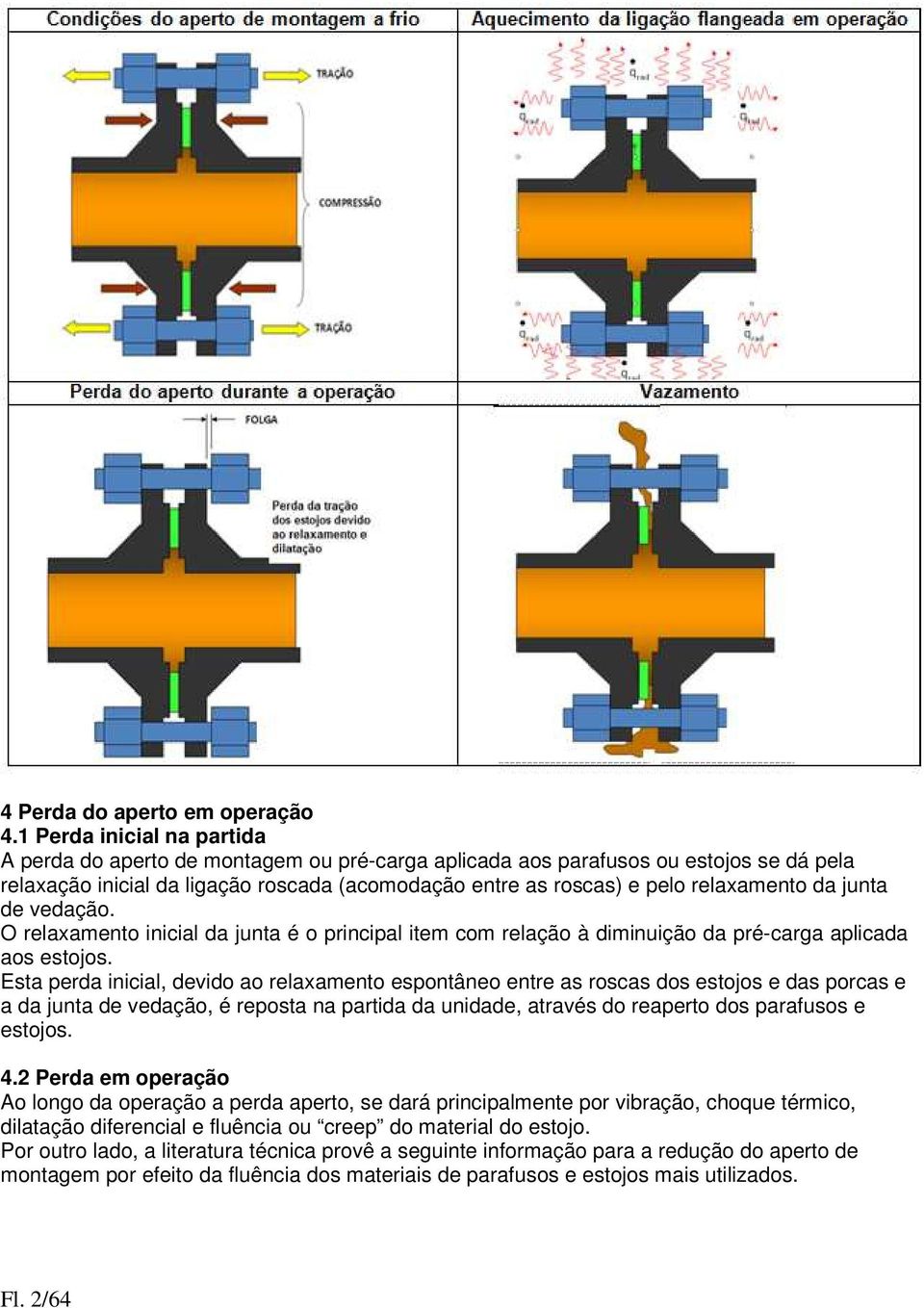 da junta de vedação. O relaxamento inicial da junta é o principal item com relação à diminuição da pré-carga aplicada aos estojos.