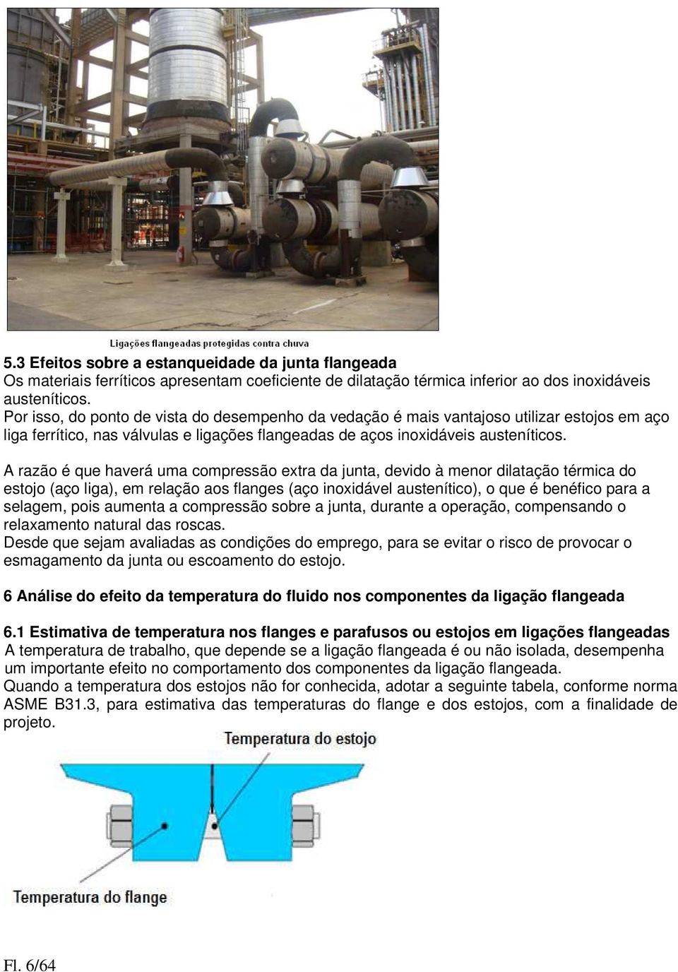 A razão é que haverá uma compressão extra da junta, devido à menor dilatação térmica do estojo (aço liga), em relação aos flanges (aço inoxidável austenítico), o que é benéfico para a selagem, pois