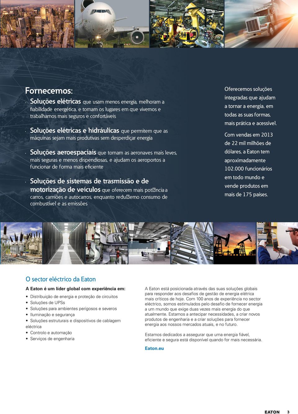 Com vendas em 2013 de 22 mil milhões de Soluções aeroespaciais que tornam as aeronaves mais leves, dólares, a Eaton tem mais seguras e menos dispendiosas, e ajudam os aeroportos a funcionar de forma