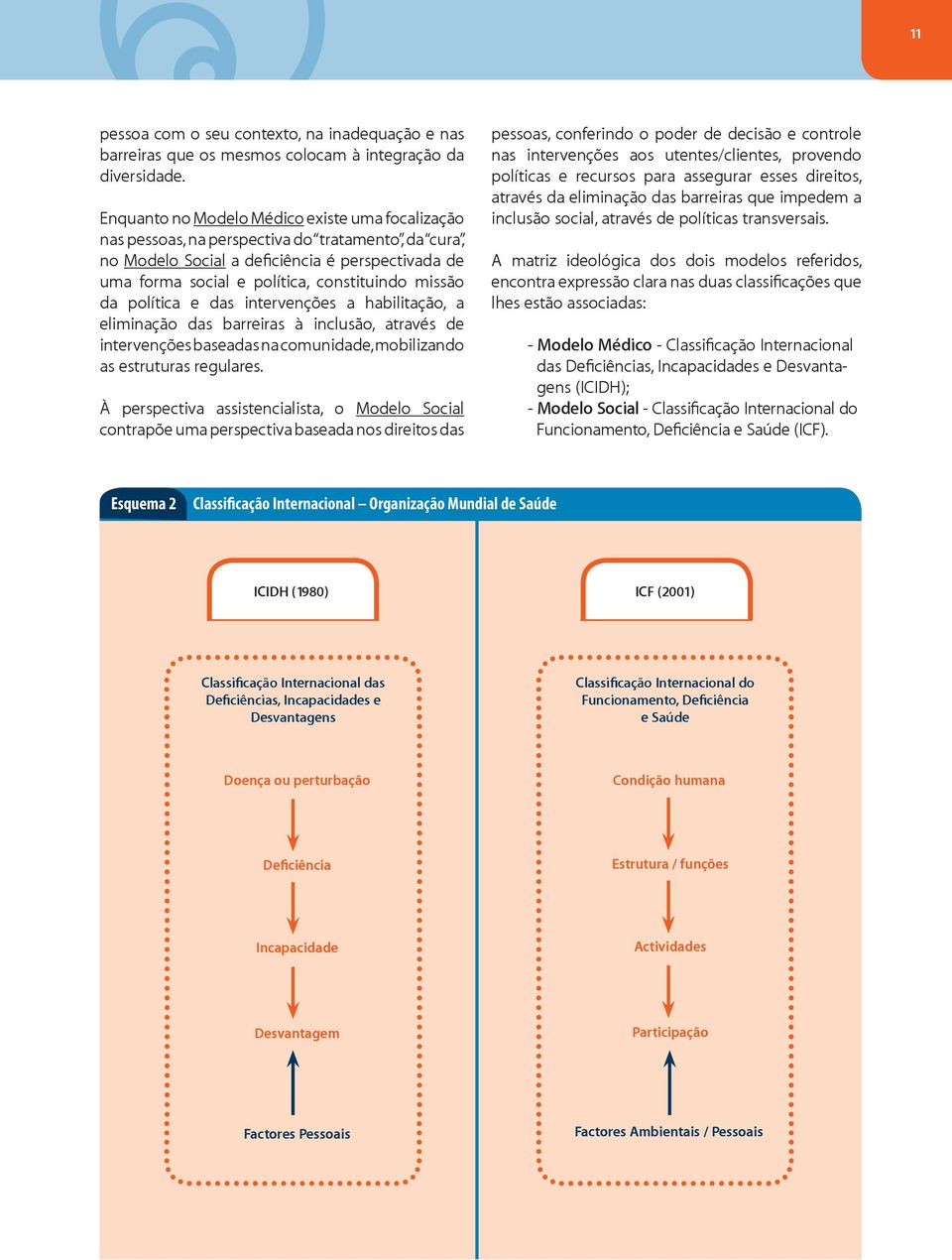 da política e das intervenções a habilitação, a eliminação das barreiras à inclusão, através de intervenções baseadas na comunidade, mobilizando as estruturas regulares.