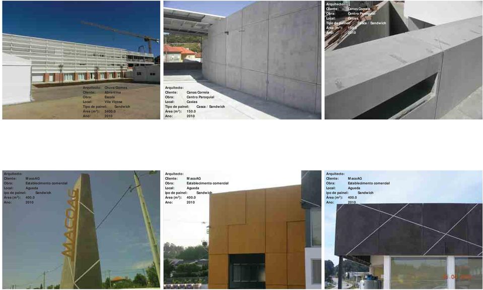 0 0 Cliente: MacoAG Establecimento comercial Agueda ipo de painel: Sandwich Área (m 2 ): 400.