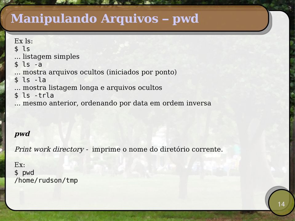 .. mostra listagem longa e arquivos ocultos $ ls -trla.