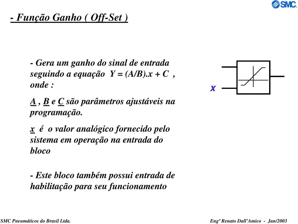 x + C, onde : A, B e C são parâmetros ajustáveis na programação.