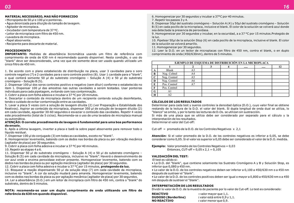 PROCEDIMENTO IMPORTANTE: Medidas de absorbância bicromática usando um filtro de referência com comprimento de onda de 630 nm é recomendado quando disponível.