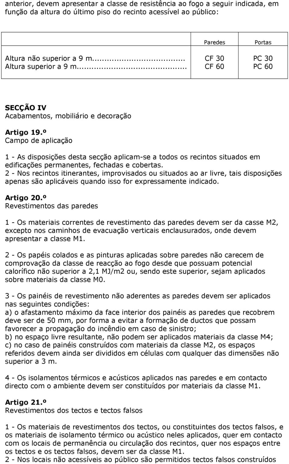 º Campo de aplicação 1 - As disposições desta secção aplicam-se a todos os recintos situados em edificações permanentes, fechadas e cobertas.