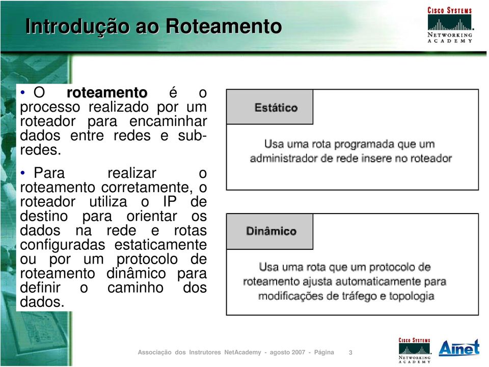 Para realizar o roteamento corretamente, o roteador utiliza o IP de destino para