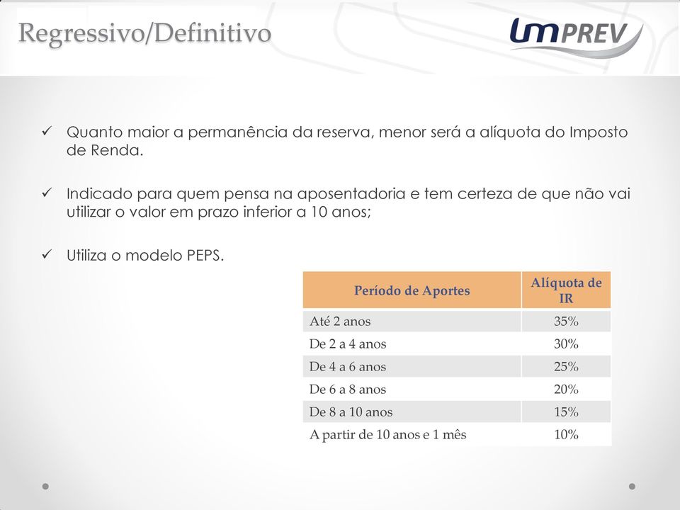 Indicado para quem pensa na aposentadoria e tem certeza de que não vai utilizar o valor em prazo