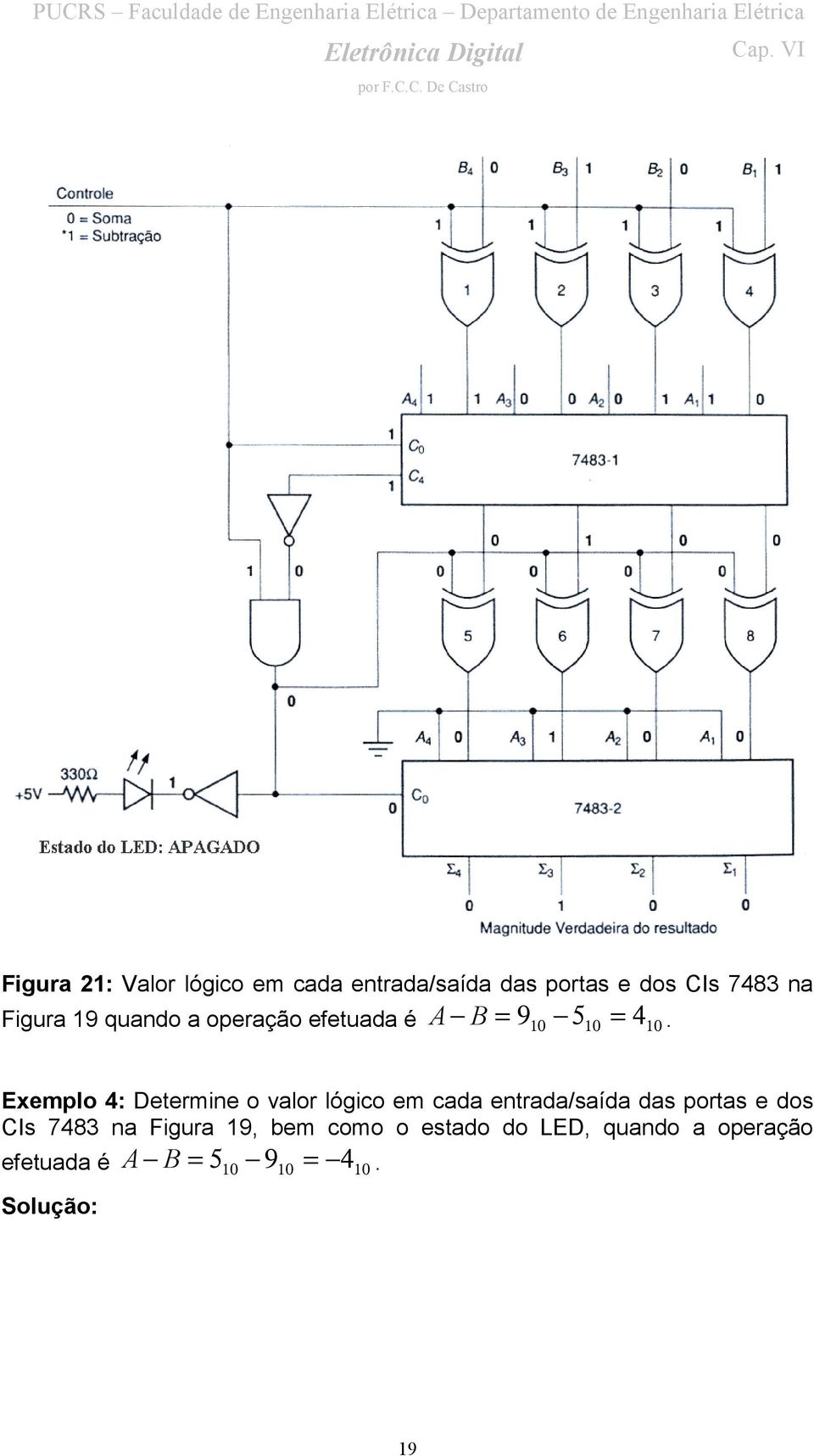 Exemplo 4: Determine o valor lógico em cada entrada/saída das portas e dos