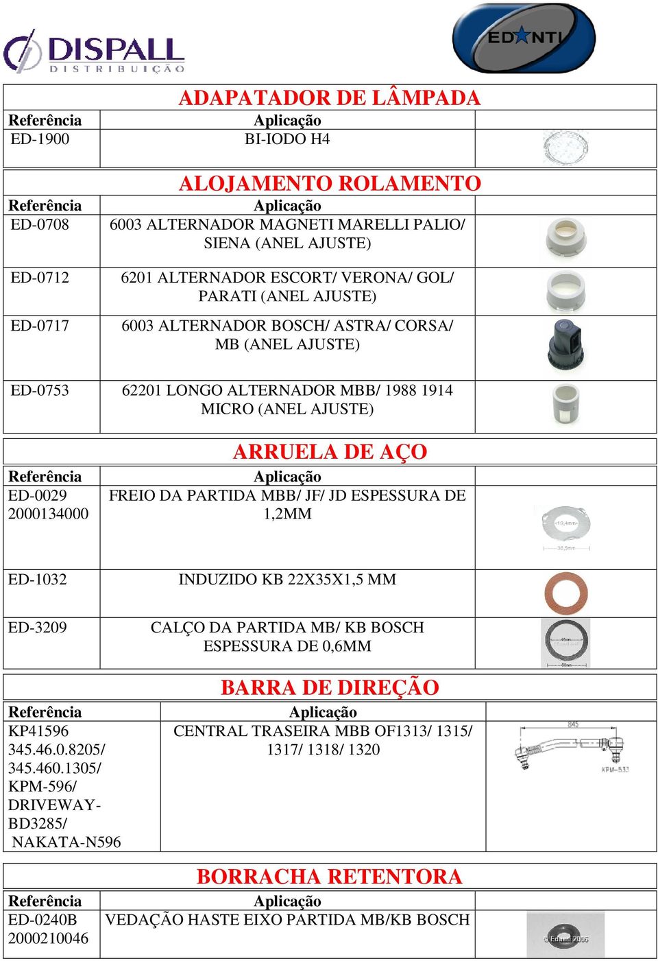 FREIO DA PARTIDA MBB/ JF/ JD ESPESSURA DE 1,2MM ED-1032 INDUZIDO KB 22X35X1,5 MM ED-3209 CALÇO DA PARTIDA MB/ KB BOSCH ESPESSURA DE 0,6MM KP41596 345.46.0.8205/ 345.460.