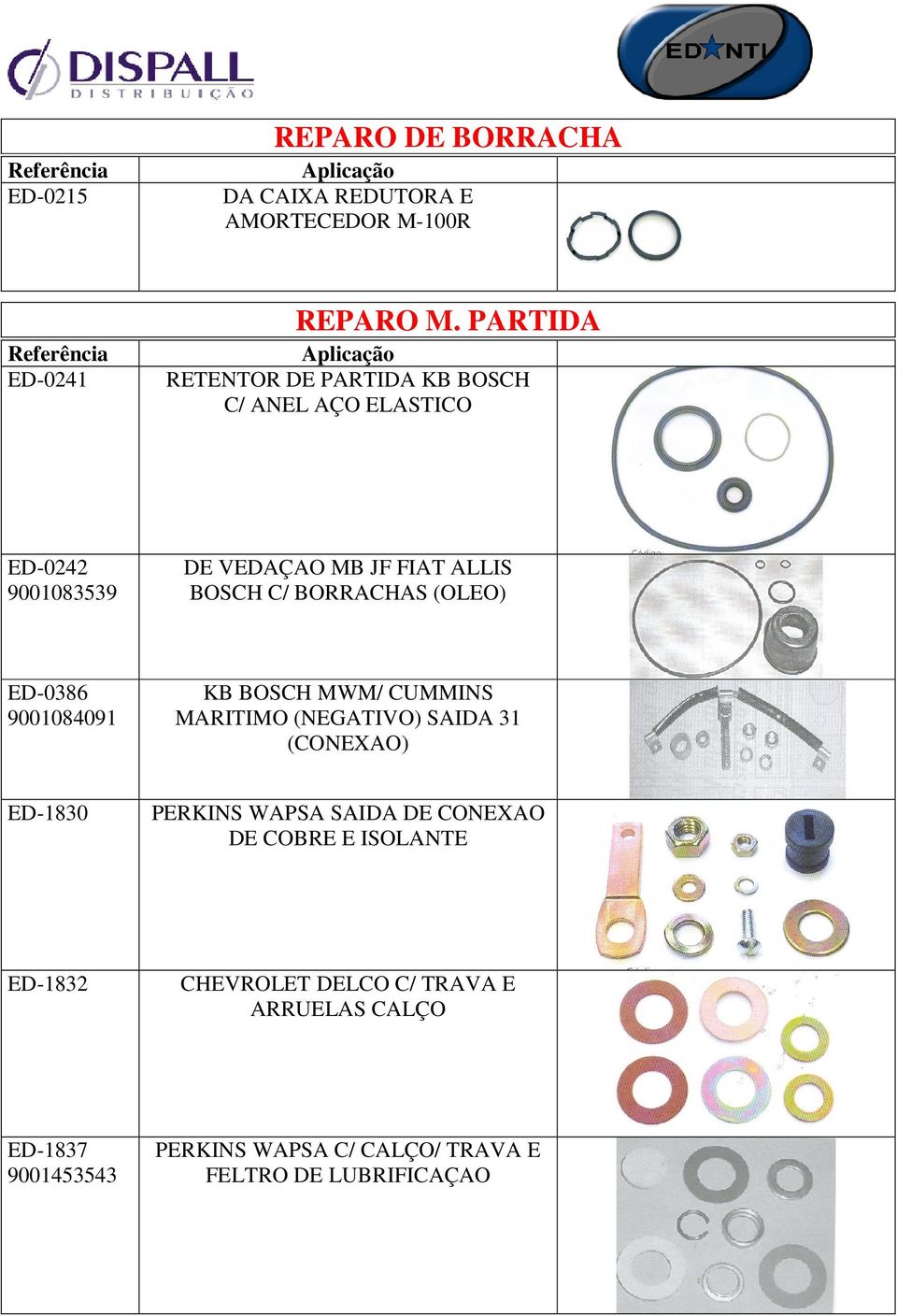 C/ BORRACHAS (OLEO) ED-0386 9001084091 KB BOSCH MWM/ CUMMINS MARITIMO (NEGATIVO) SAIDA 31 (CONEXAO) ED-1830 PERKINS