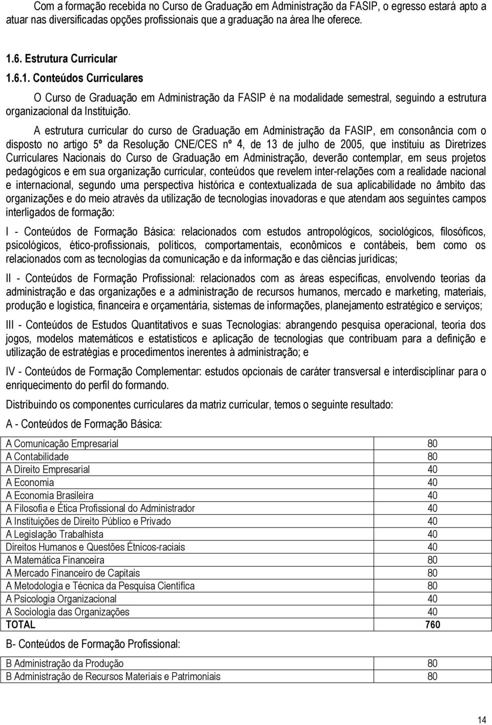 A estrutura curricular do curso de Graduação em Administração da FASIP, em consonância com o disposto no artigo 5º da Resolução CNE/CES nº 4, de 13 de julho de 2005, que instituiu as Diretrizes