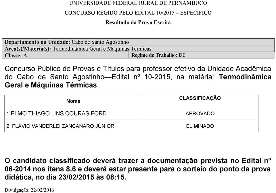 Termodinâmica Geral e Máquinas Térmicas. Nome 1.ELMO THIAGO LINS COURAS FORD 2.