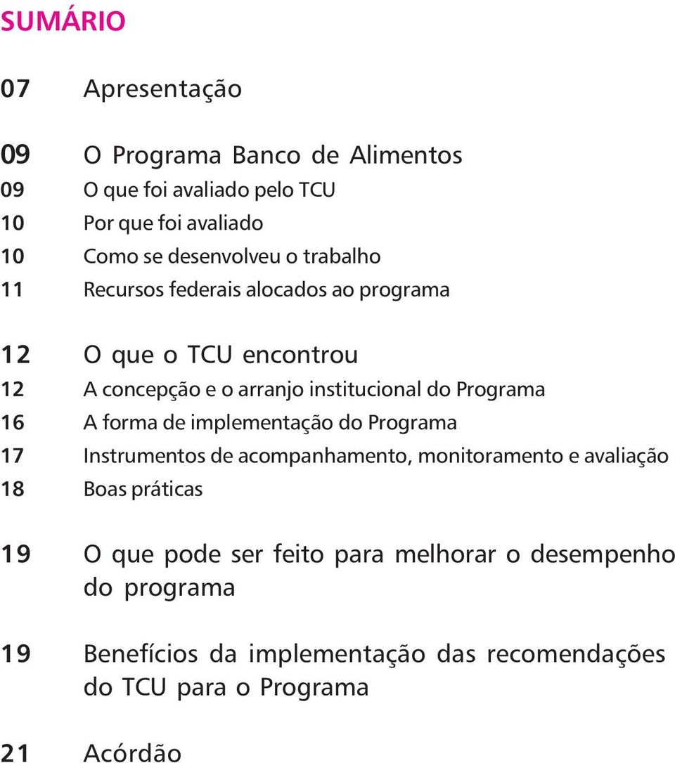 do Programa 16 A forma de implementação do Programa 17 Instrumentos de acompanhamento, monitoramento e avaliação 18 Boas práticas 19